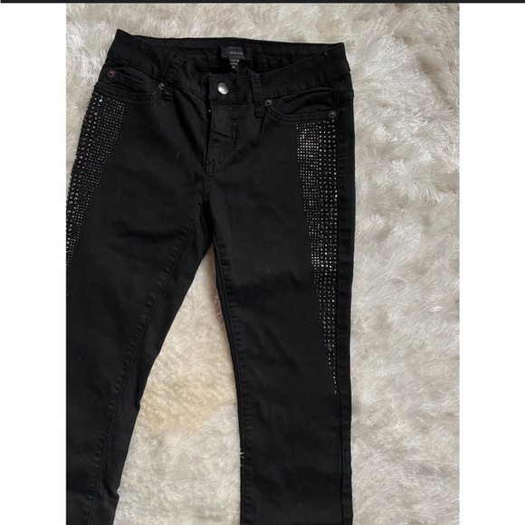 Express Jeans- Black Washed w/ Rhinestones- Sz 12- Zelda Slim Fit Ultra Low Rise - Picture 10 of 10